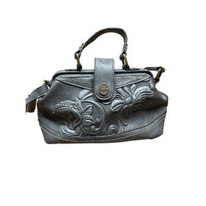 B.O.C. Embossed Floral Gray Handbag - Vegan Leather Top Handle & Crossbody Strap